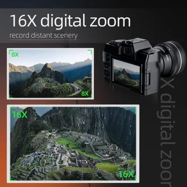 Alt view image 3 of 7 - NBD Digital Camera for Photography and Video, 4K 48MP Vlogging Camera for YouTube with 180° Flip Screen,16X Digital Zoom,52mm Wide Angle & Macro Lens, 32GB TF Card, 2 Batteries