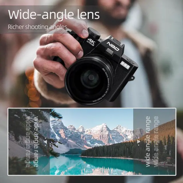 Alt view image 6 of 7 - NBD Digital Camera for Photography and Video, 4K 48MP Vlogging Camera for YouTube with 180° Flip Screen,16X Digital Zoom,52mm Wide Angle & Macro Lens, 32GB TF Card, 2 Batteries
