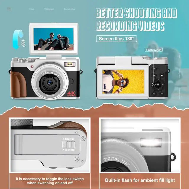 Alt view image 5 of 6 - G-Anica Digital Camera for Photography,56MP&4K Video Camera, 18X Zoom Vlogging Camera for YouTube Blue/Silver