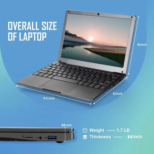 Alt view image 4 of 6 - Windows 11 Mini Laptop 8GB RAM 128GB ROM Intel Celeron Quad-Core Processors,10" Netbook Computer