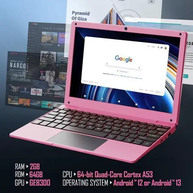 Alt view image 2 of 6 - Mini Laptop 10.1 inch Quad Core Powered Android 12.0 Netbook Computer with Bag, Mouse, and Mouse Pad