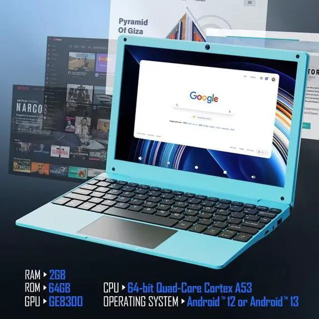 Alt view image 6 of 6 - Mini Laptop 10.1 inch Quad Core Powered Android 12.0 Netbook Computer with Bag, Mouse, and Mouse Pad