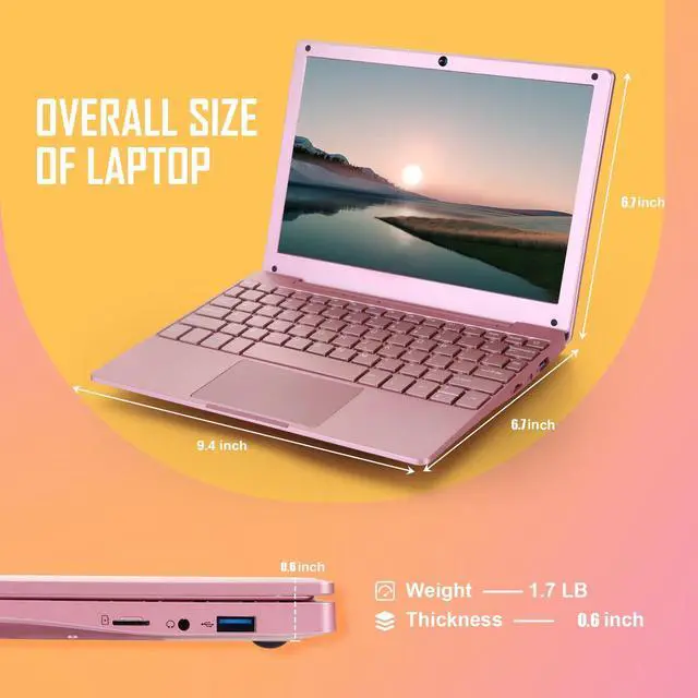 Alt view image 3 of 7 - 10 inch Mini Laptop,Windows 11 Notebook ,8GB+128GB Intel Celeron Quad-Core Processors Netbook Computer with Bag, Mouse, Headphone and Mouse Pad