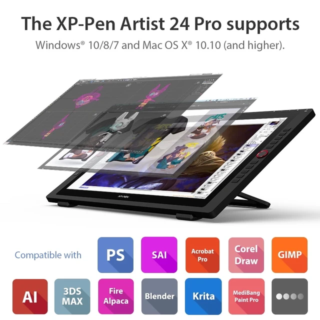 Alt view image 3 of 7 - XPPen 23.8 inch Drawing Tablet,Artist 24 Pro Graphics Tablet with Big Screen,2.5K Resolution/16.7M Color Depther/8192 Level Pen Pressure,Graphic Monitor for Laptops with Two Pens