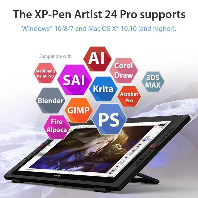 Alt view image 7 of 7 - XPPen 23.8 inch Drawing Tablet,Artist 24 Pro Graphics Tablet with Big Screen,2.5K Resolution/16.7M Color Depther/8192 Level Pen Pressure,Graphic Monitor for Laptops with Two Pens