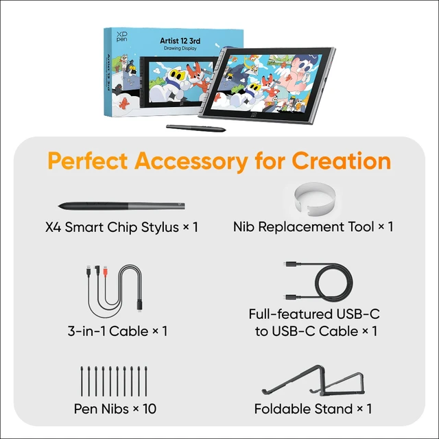 Alt view image 5 of 7 - XPPen Graphic Tablet 12-inch Drawing Tablet 1080P 99%sRGB Screen X4 Smart Chip 16384-Levels Stylus & Tablet Stand & Shortcuts Pro Artist 3rd Pen Display Animation Digital Art,Need Computer