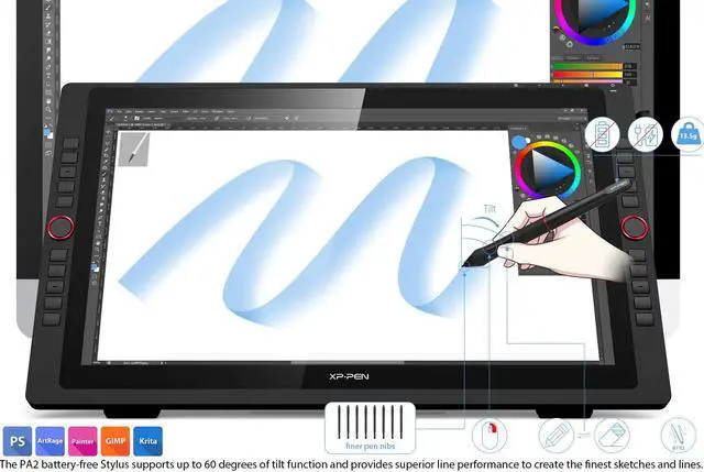 Alt view image 5 of 7 - XP-PEN Artist22R Pro Drawing Monitor 21.5 Inch Pen Display Graphic Tablet with Two Red Dial Wheels,20 Express Keys,2 Battery-Free Stylus with 60° Tilt Sensor,88% NTSC (Adobe RGB 90%,sRGB 120%)