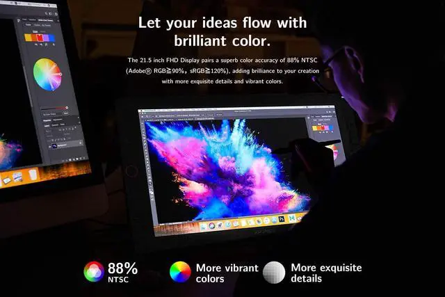 Alt view image 4 of 7 - XP-PEN Artist22R Pro Drawing Monitor 21.5 Inch Pen Display Graphic Tablet with Two Red Dial Wheels,20 Express Keys,2 Battery-Free Stylus with 60° Tilt Sensor,88% NTSC (Adobe RGB 90%,sRGB 120%)