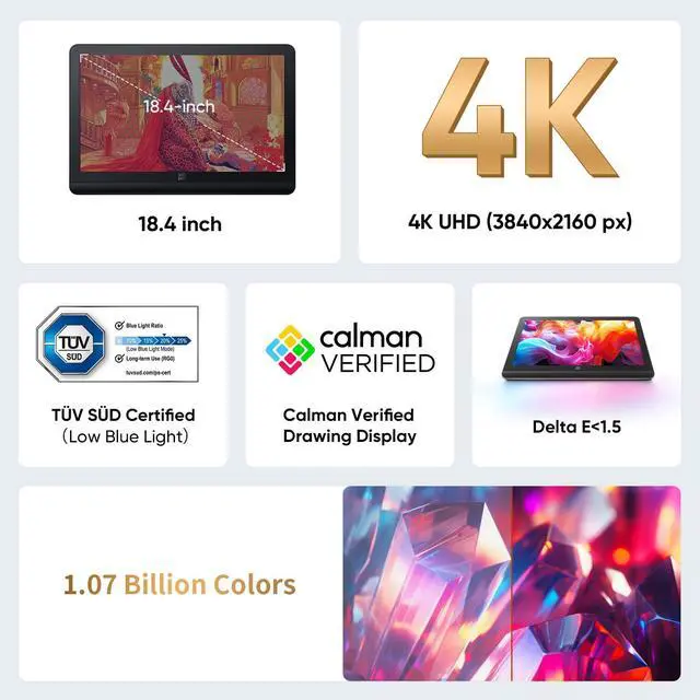 Alt view image 2 of 7 - XPPen 4K UHD Artist Pro 19 Gen2 Drawing Tablet with Screen, 156% sRGB Graphic Tablet with 1.07 Billion Colors Anti-Glare Drawing Monitor with Dual 16384 Pen Pressure Stylus, Mini Keydial, 18.4"
