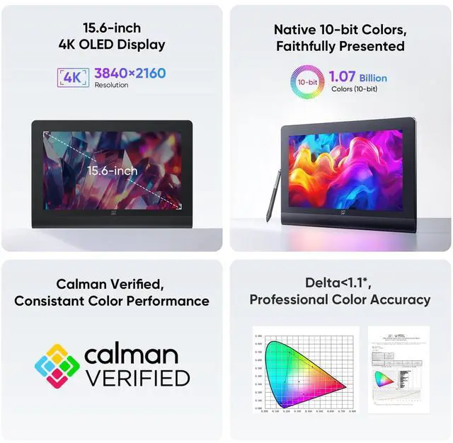 Alt view image 2 of 7 - XPPen Artist Ultra 16 4K OLED Touchscreen Drawing Tablet 15.6" Drawing Monitor with 99% Adobe RGB Dual 16K Pen Pressure Styli Mini Keydial 1.07 Billion Colors Art Tablet for Mac PC Chromebook Android