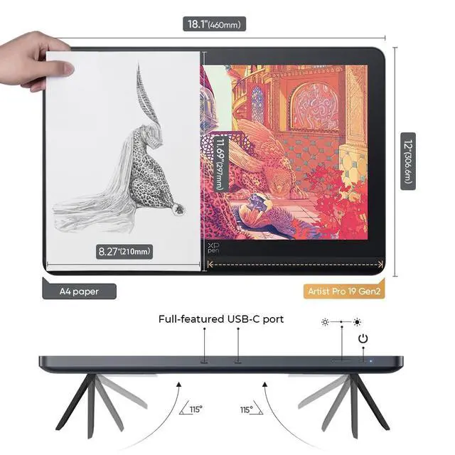Alt view image 5 of 7 - XPPen 4K UHD Artist Pro 19 Gen2 Drawing Tablet with Screen, 156% sRGB Graphic Tablet with 1.07 Billion Colors Anti-Glare Drawing Monitor with Dual 16384 Pen Pressure Stylus, Mini Keydial, 18.4"