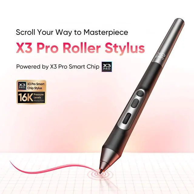 Alt view image 2 of 7 - XPPen X3 Pro Roller Stylus 16K Pressure Levels 20% Higher Accuracy Battery-Free Stylus Compatible for XPPen Artist Pro 14 &16 Gen2/ Artist 22 Plus/Deco Pro Gen2 Series Drawing Tablet