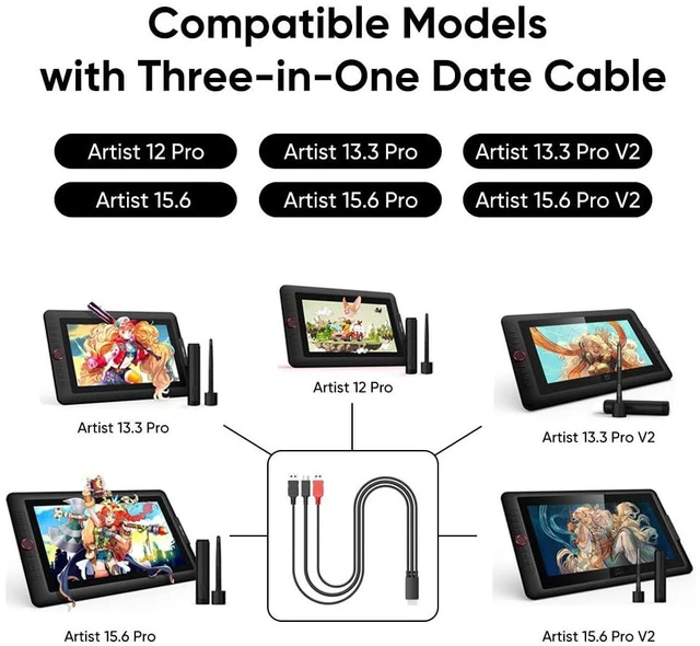 Alt view image 2 of 7 - XP-Pen SPE40 3-in-1 Cable for XPPen Artist 12 Pro/13.3(Pro)/15.6(Pro), Artist 13.3 Pro V2/15.6 Pro V2 Drawing Tablet - Creative Pen Display Cable