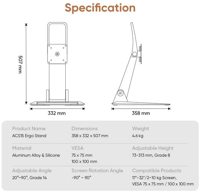 Alt view image 5 of 7 - XPPen ACS15 Adjustable Drawing Tablet Stand Monitor,Adjustable VESA Mount Desk Stand for Artist Pro 19 Gen2