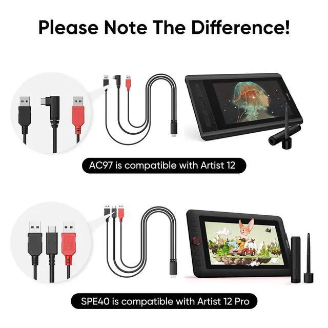 Alt view image 5 of 7 - XP-Pen SPE40 3-in-1 Cable for XPPen Artist 12 Pro/13.3(Pro)/15.6(Pro), Artist 13.3 Pro V2/15.6 Pro V2 Drawing Tablet - Creative Pen Display Cable