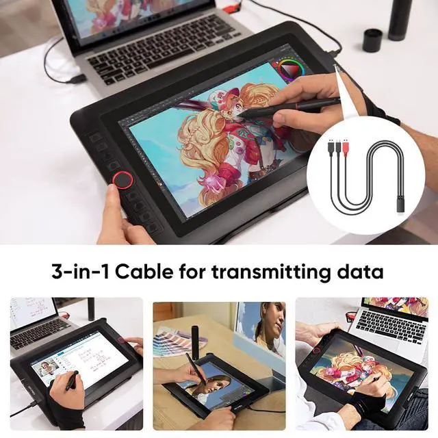 Alt view image 6 of 7 - XP-Pen SPE40 3-in-1 Cable for XPPen Artist 12 Pro/13.3(Pro)/15.6(Pro), Artist 13.3 Pro V2/15.6 Pro V2 Drawing Tablet - Creative Pen Display Cable
