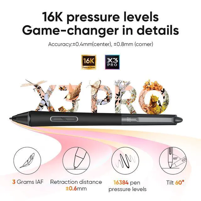 Alt view image 3 of 7 - XPPen X3 Pro Smart Chip Stylus for Artist Pro 14/16 Gen2 13.3/15.6 V2 Deco Pro Gen2 Drawing Tablet