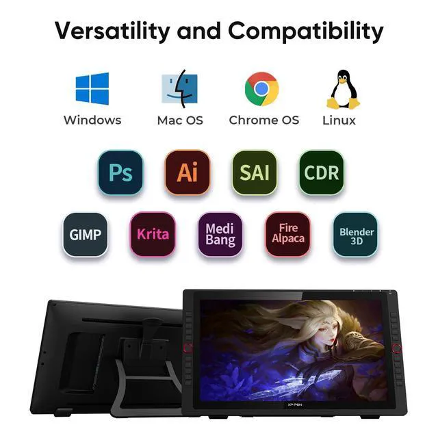 Alt view image 6 of 7 - XPPen Artist 24 Pro 2.5K QHD Drawing Tablet with Screen,16.7M Colors Graphics Tablet with 8192 Pen Pressure Battery-Free Tilt Stylus & 20 Shortcut Keys for Windows, Mac, Chrome, Linux, 23.8"