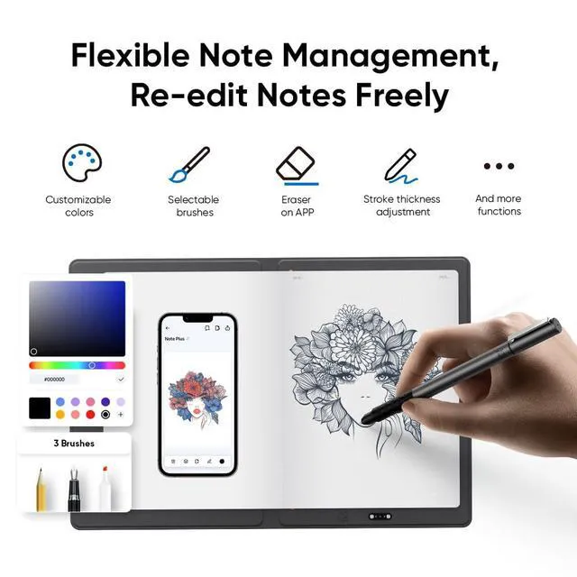 Alt view image 4 of 7 - XPPen Note Plus Digital Notebook, Smart Paper Notebook with Pen Syncs to Phone
