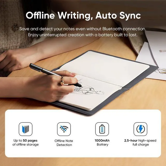 Alt view image 5 of 7 - XPPen Note Plus Digital Notebook, Smart Paper Notebook with Pen Syncs to Phone