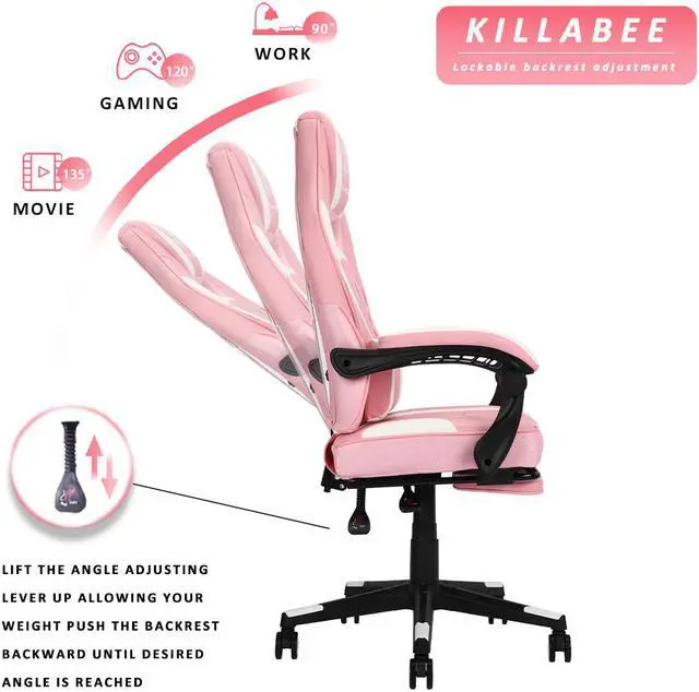 Alt view image 4 of 7 - KILLABEE Gaming Chair Ergonomic Chair Computer Chair With Massage Lumbar Support,Racing Style PU Leather High Back Adjustable Swivel With Retractable Footrest