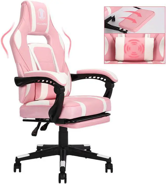 Alt view image 3 of 7 - KILLABEE Gaming Chair Ergonomic Chair Computer Chair With Massage Lumbar Support,Racing Style PU Leather High Back Adjustable Swivel With Retractable Footrest