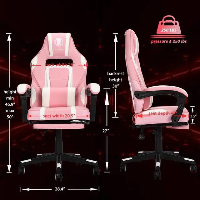 Alt view image 6 of 7 - KILLABEE Gaming Chair Ergonomic Chair Computer Chair With Massage Lumbar Support,Racing Style PU Leather High Back Adjustable Swivel With Retractable Footrest