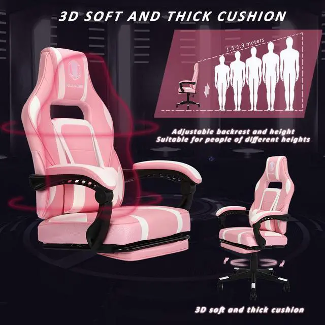 Alt view image 5 of 7 - KILLABEE Gaming Chair Ergonomic Chair Computer Chair With Massage Lumbar Support,Racing Style PU Leather High Back Adjustable Swivel With Retractable Footrest