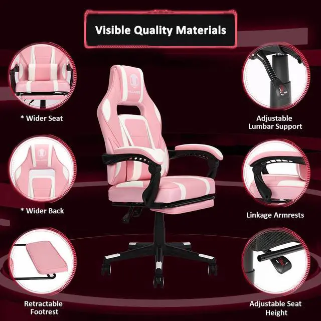 Alt view image 7 of 7 - KILLABEE Gaming Chair Ergonomic Chair Computer Chair With Massage Lumbar Support,Racing Style PU Leather High Back Adjustable Swivel With Retractable Footrest