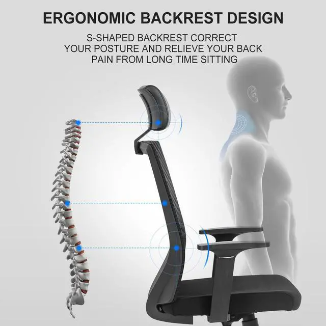 Alt view image 2 of 7 - Kasorix High-Back Mesh Office Chair,Ergonomic Desk Chair Computer Chair with Lumbar Support Armrest,Home Office Chair with Tilt Function, Mesh Back and Seat(908A)