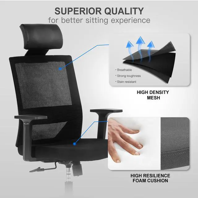 Alt view image 3 of 7 - Kasorix High-Back Mesh Office Chair,Ergonomic Desk Chair Computer Chair with Lumbar Support Armrest,Home Office Chair with Tilt Function, Mesh Back and Seat(908A)