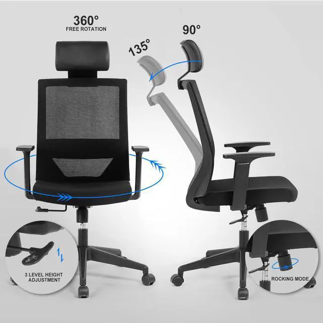 Alt view image 5 of 7 - Kasorix High-Back Mesh Office Chair,Ergonomic Desk Chair Computer Chair with Lumbar Support Armrest,Home Office Chair with Tilt Function, Mesh Back and Seat(908A)