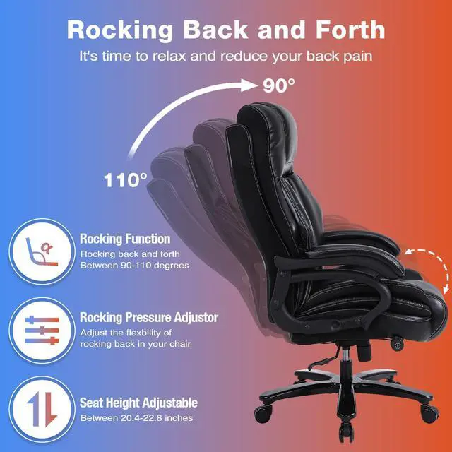Alt view image 5 of 7 - Big and Tall 500lb Executive Office Chair with Quiet Rubber Wheels,High Back Leather Executive Office Chair with Lumbar Support, Thick Padding and Ergonomic Design