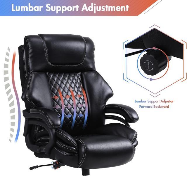 Big and Tall 500lb Executive Office Chair with Quiet Rubber Wheels,High Back  Leather Executive Office Chair with Lumbar Support, Thick Padding and  Ergonomic Design 