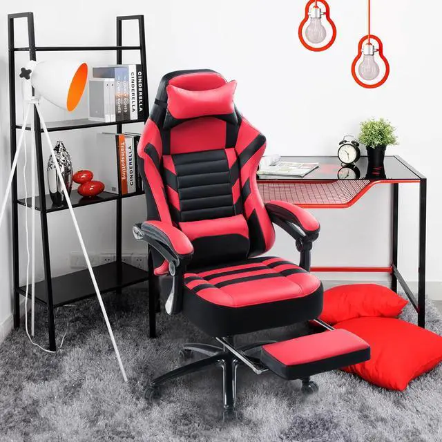 Alt view image 6 of 7 - KILLABEE Big and Tall 400lb Massage Memory Foam Gaming Chair - Adjustable Tilt, Back Angle and Flip-Up Arms,High-Back Leather Racing Executive Computer Desk Office Chair, Metal Base Red Black