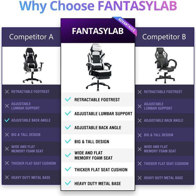 Alt view image 5 of 7 - KILLABEE Big and Tall 400lb Massage Memory Foam Gaming Chair - Adjustable Tilt, Back Angle and Flip-Up Arms,High-Back Leather Racing Executive Computer Desk Office Chair, Metal Base White Black