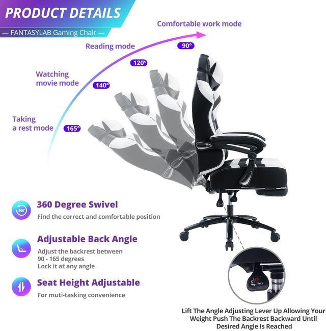 Alt view image 4 of 7 - KILLABEE Big and Tall 400lb Massage Memory Foam Gaming Chair - Adjustable Tilt, Back Angle and Flip-Up Arms,High-Back Leather Racing Executive Computer Desk Office Chair, Metal Base White Black