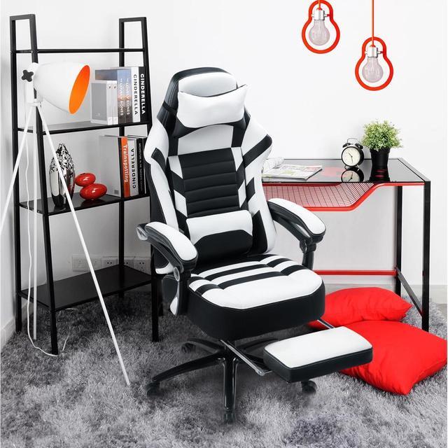 Alt view image 6 of 7 - KILLABEE Big and Tall 400lb Massage Memory Foam Gaming Chair - Adjustable Tilt, Back Angle and Flip-Up Arms,High-Back Leather Racing Executive Computer Desk Office Chair, Metal Base White Black