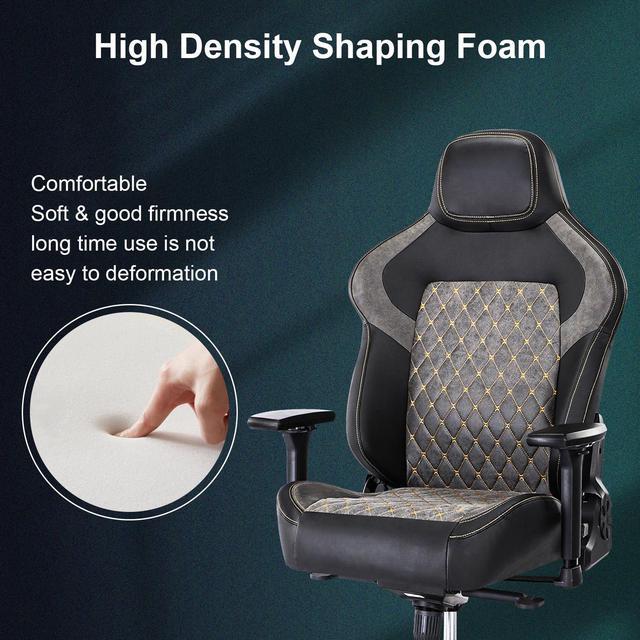 Fantasylab Big and Tall 440lb Memory Foam Gaming Chair With 4D Flip-up  Armrests, Racing Style PU Leather High Back Adjustable Swivel Task Chair  (Black) Grey Black 