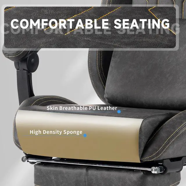 Alt view image 7 of 7 - Fantasylab Gaming Chair, Video Game Chair with Massage Lumbar Support and Footrest, Comfortable Ergonomic Computer Chair, Grey