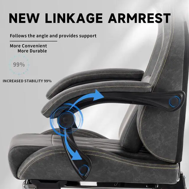 Alt view image 4 of 7 - Fantasylab Gaming Chair, Video Game Chair with Massage Lumbar Support and Footrest, Comfortable Ergonomic Computer Chair, Grey