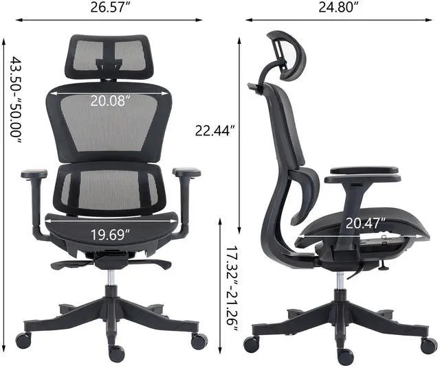 Alt view image 3 of 7 - Fantasylab High Back Mesh Office Chair, Black