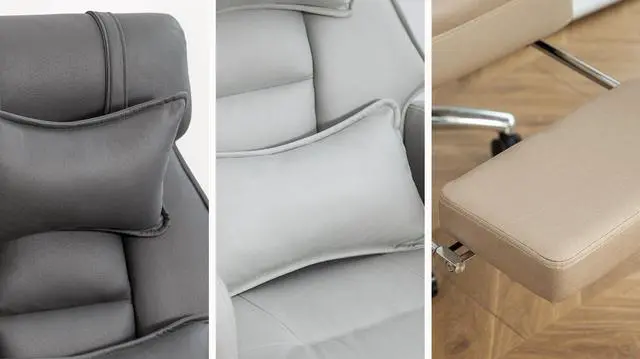 Alt view image 6 of 7 - Fantasylab Swivel Ergonomic Office Chair, Technology Leather  High Back Office Chair with Lumbar Support Headrest, Grey