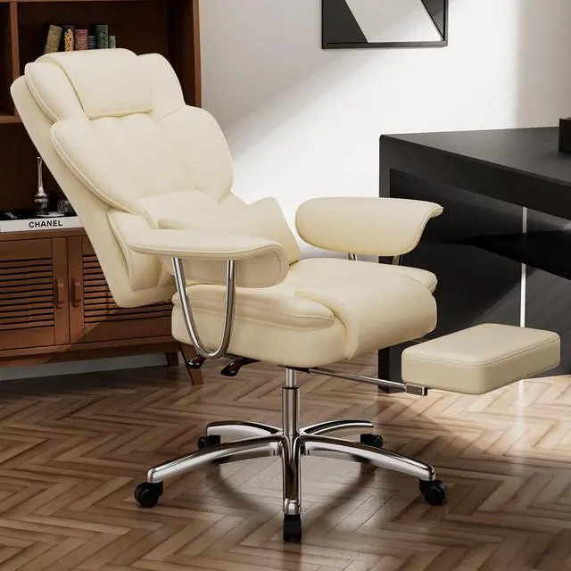 Alt view image 3 of 6 - Fantasylab Office Chair, Big and Tall Executive Office Chair with Footrest, Leather Computer Chair, Ergonomic Reclining Chair High Back