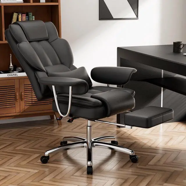 Alt view image 3 of 7 - Fantasylab Office Chair, Big and Tall Executive Office Chair with Footrest, Leather Computer Chair, Ergonomic Reclining Chair High Back