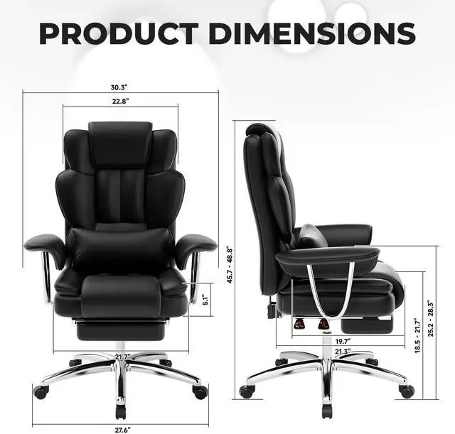 Alt view image 4 of 7 - Fantasylab Office Chair, Big and Tall Executive Office Chair with Footrest, Leather Computer Chair, Ergonomic Reclining Chair High Back