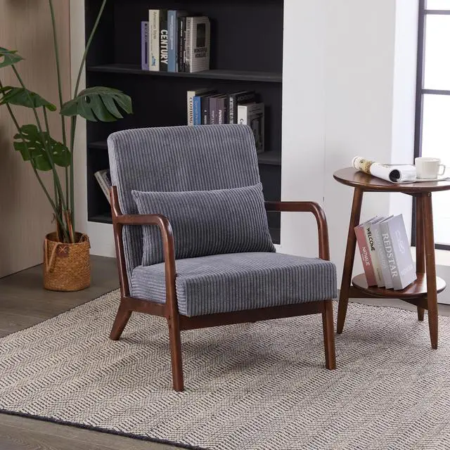 Main image of VANBOW Modern Accent Chair Ergonomic Design Rubberwood Frame for Living Room, Reading Nooks, Dark Grey