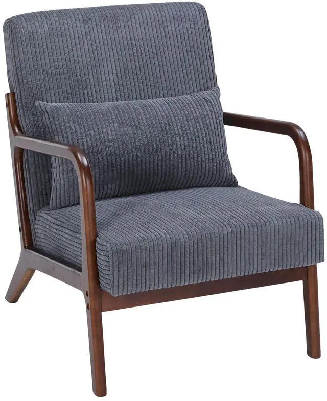 Alt view image 3 of 7 - VANBOW Modern Accent Chair Ergonomic Design Rubberwood Frame for Living Room, Reading Nooks, Dark Grey