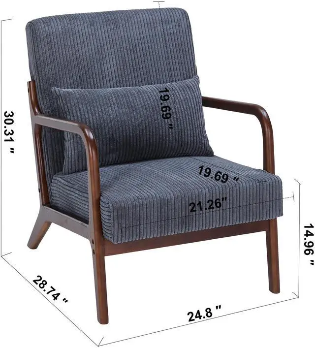 Alt view image 2 of 7 - VANBOW Modern Accent Chair Ergonomic Design Rubberwood Frame for Living Room, Reading Nooks, Dark Grey