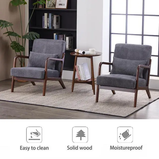 Alt view image 6 of 7 - VANBOW Modern Accent Chair Ergonomic Design Rubberwood Frame for Living Room, Reading Nooks, Dark Grey